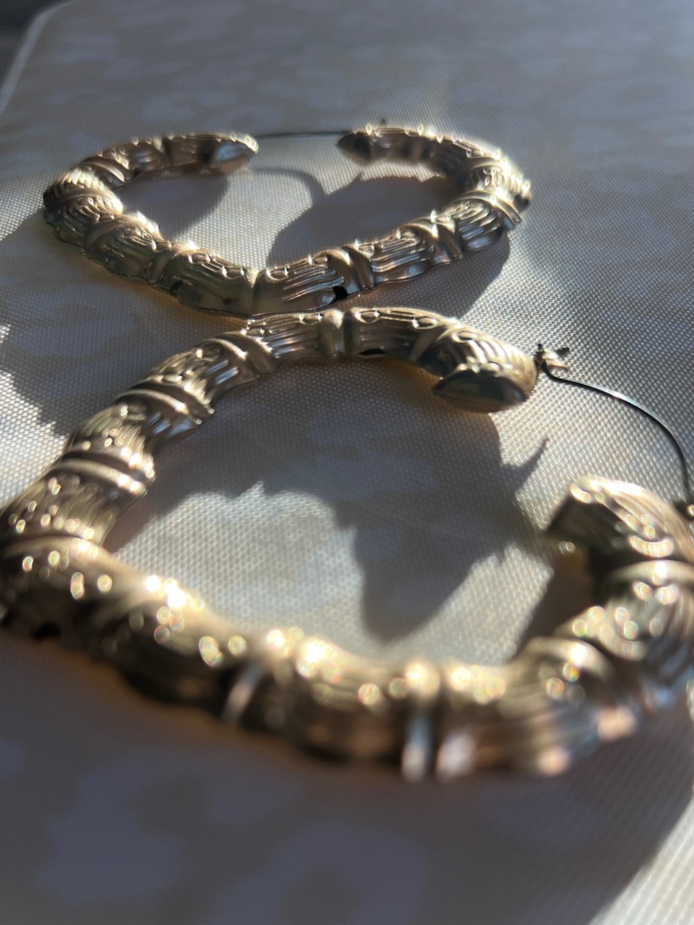 Gold Textured Bamboo-Style Hoop Earrings - Women Jewelry - Picture 4 of 11